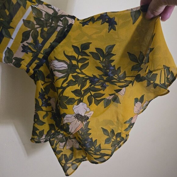 Cabi Spring Scene Mustard Floral Bell Sleeve Sheer Blouse Size M - Picture 5 of 7